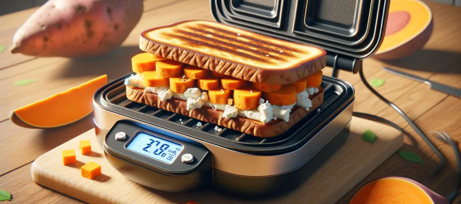 Sandwichmaker Suesskartoffel-Feta-Sandwich