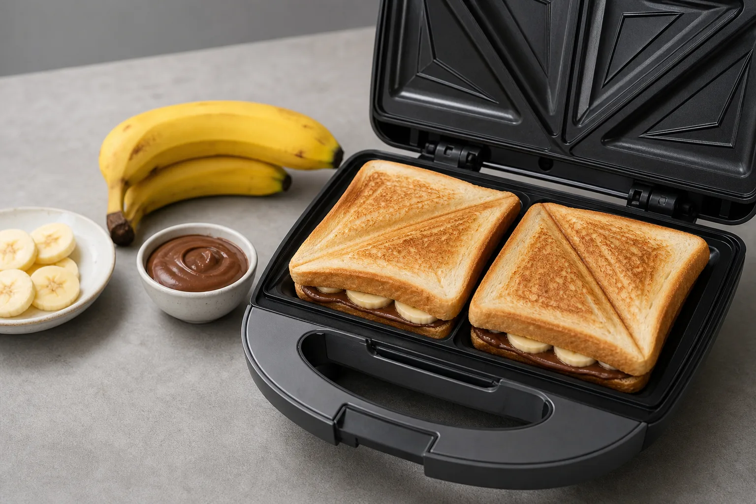 Sandwichmaker Nutella-Bananen-Sandwich als Dessert